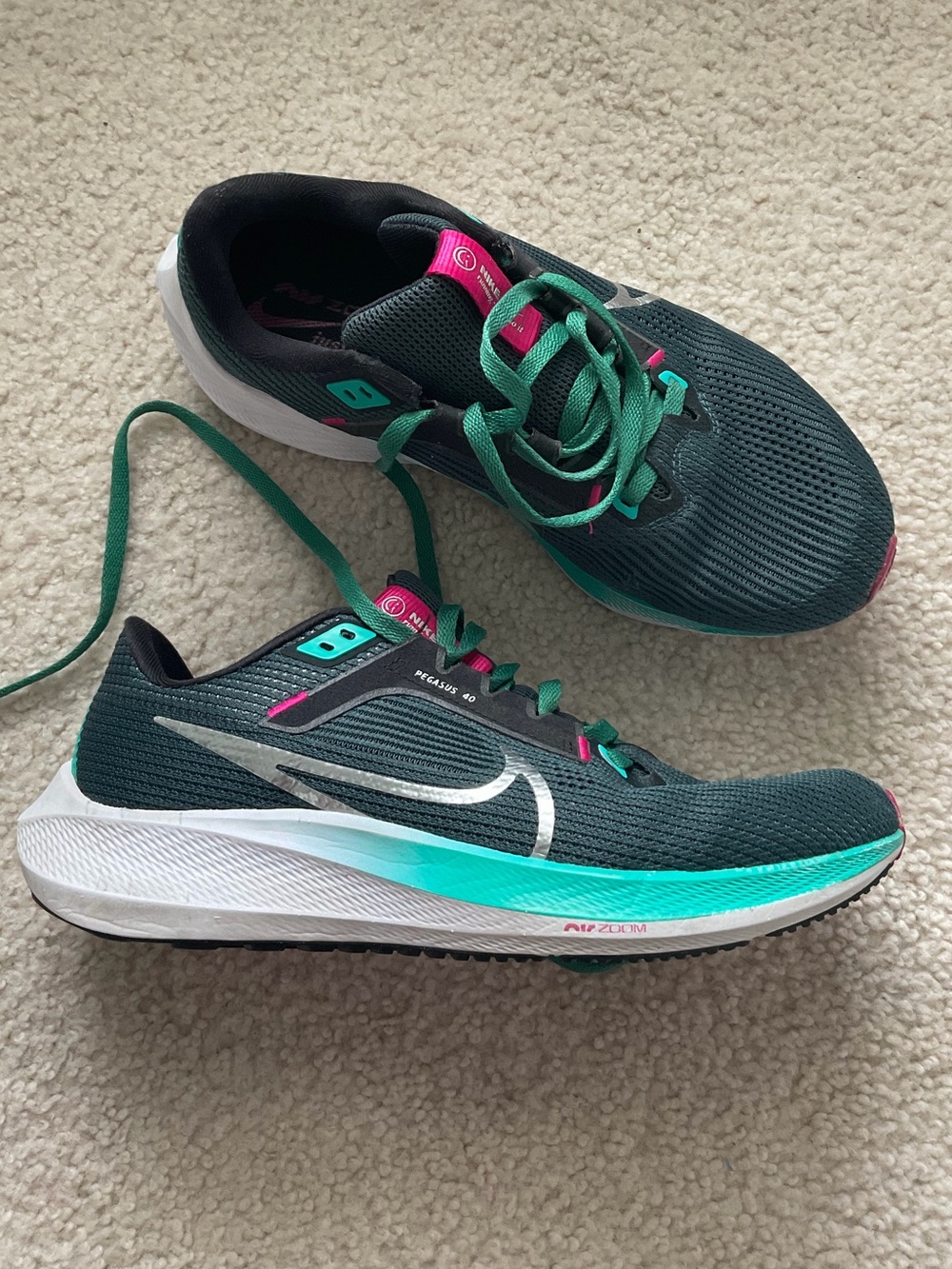 Nike Women’s Pegasus 40 Running Sneakers - Teal with Pink and Green Accents